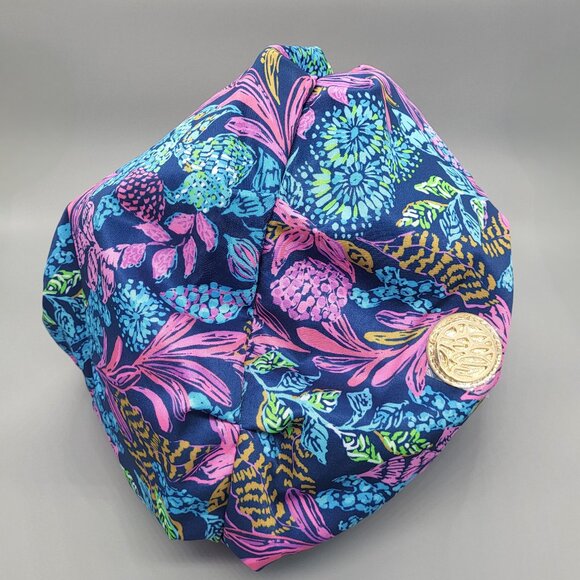 Lilly Pulitzer Aegean Navy Calypso Coast Bamboo Handle Hobo Handbag - Picture 7 of 14